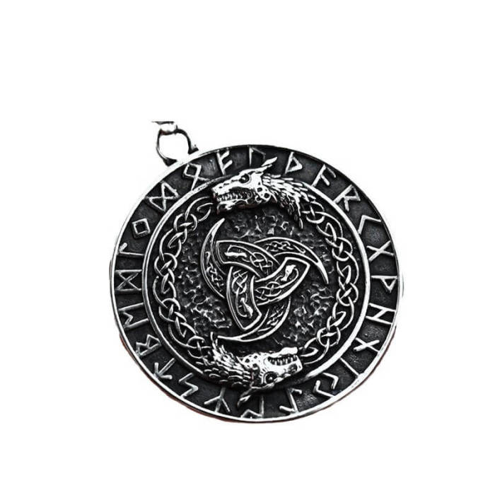 Wholesale Stainless Steel Vintage Viking Double Dragon Triskelion Rune Pendant