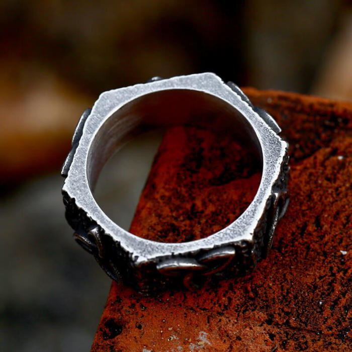 Wholesale Men's Stainless Steel Hexagon Raw Rock Celtic Knot Ring