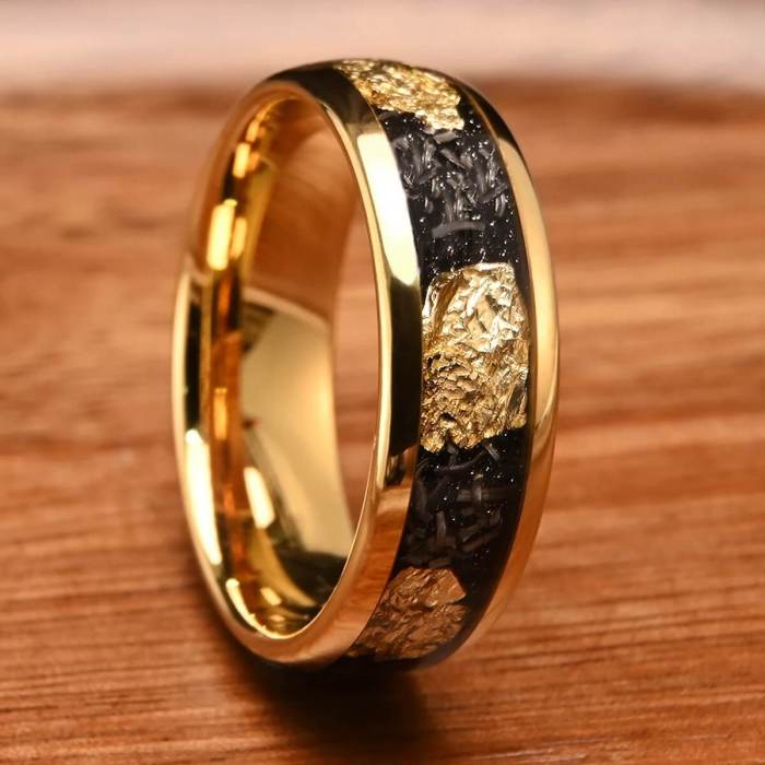Wholesale 8mm Tungsten Carbide Black Carbon Fiber Gold Foil Band Ring