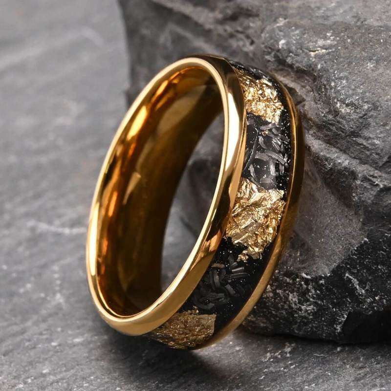 Wholesale 8mm Tungsten Carbide Black Carbon Fiber Gold Foil Band Ring
