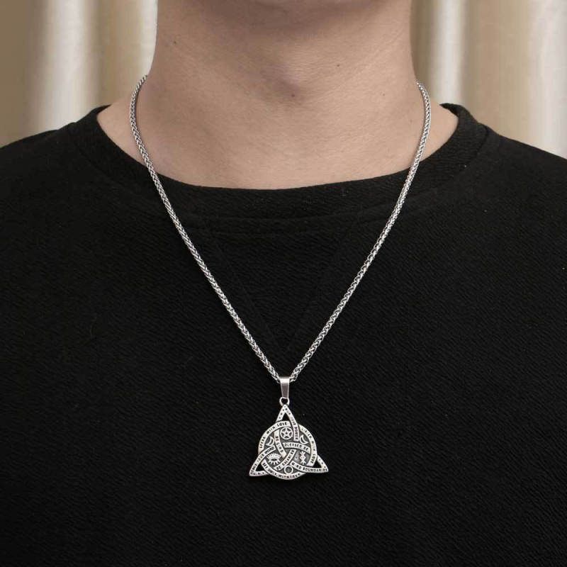 Wholesale Stainless Steel Vintage Celtic Triquetra Pentagram Eye Mantra Pendant