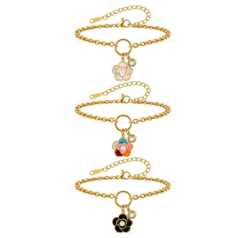 Wholesale Stainless Steel Camellia Flower Pearl Necklace Bracelet
