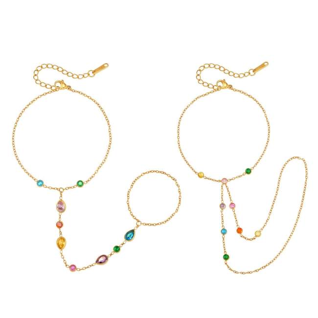 Wholesale Stainless Steel Colorful Waterdrop CZ Hand Harness