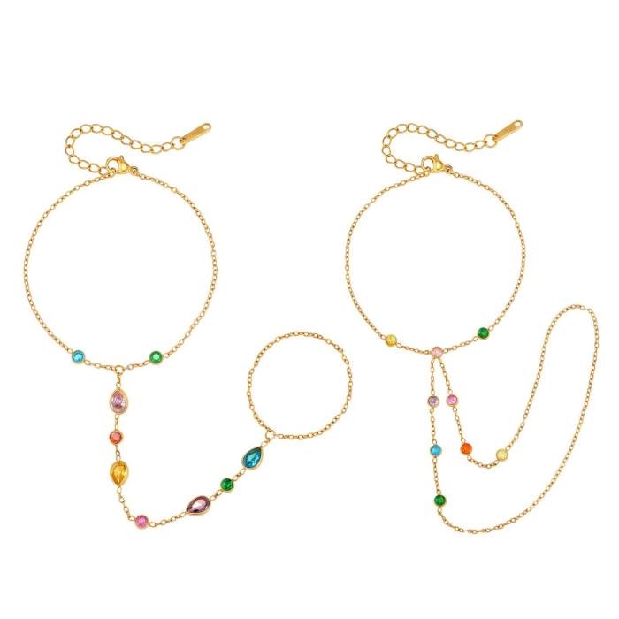 Wholesale Stainless Steel Colorful Waterdrop CZ Hand Harness