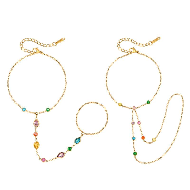Wholesale Stainless Steel Colorful Waterdrop CZ Hand Harness