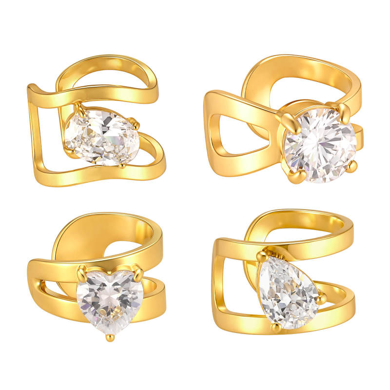 Wholesale Stainless Steel Double Band CZ Solitaire Ear Cuff