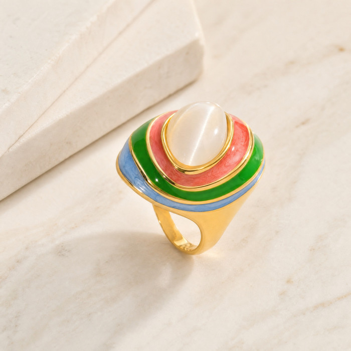 Wholesale Women's 18K Gold Plated Colorful Enamel Statement Ring