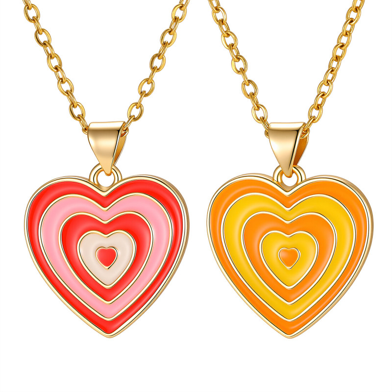 Wholesale Trendy Multi-Layer Concentric Gradient Enamel Heart Pendant Necklace