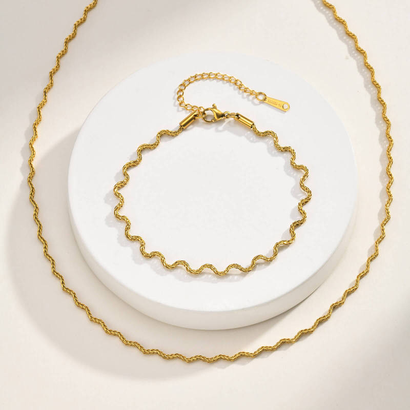 Wholesale Waterproof Stainless Steel Wavy Chain Jewelry Set