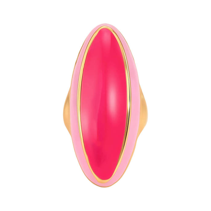 Wholesale Stainless Steel Pink Enamel Marquise Statement Ring