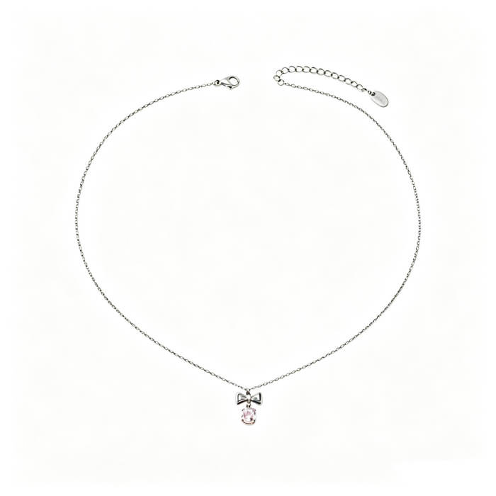 Wholesale Stainless Steel Bowknot CZ Pendant Necklace