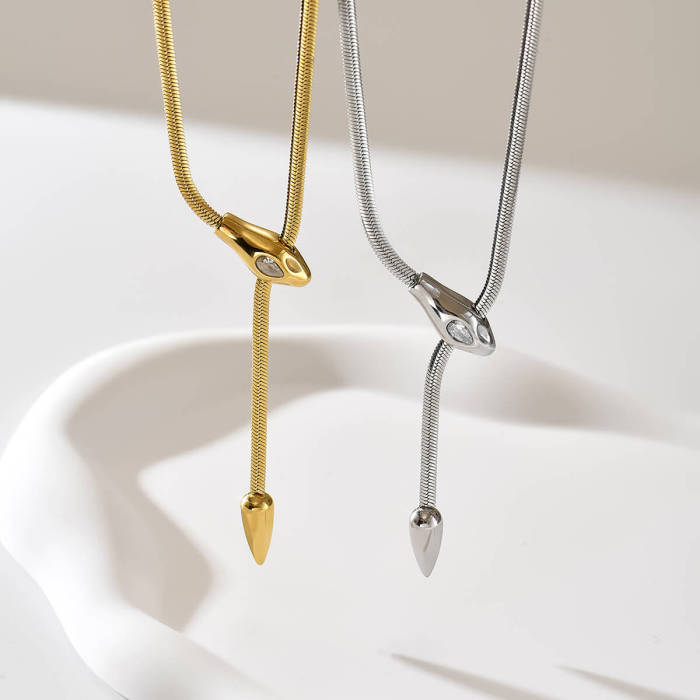 Wholesale Women's Stainless Steel Snake Head Lariat Necklace