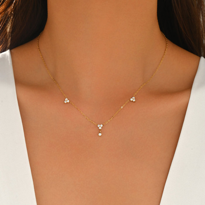 Wholesale Stainless Steel CZ Cluster Solitaire Bezel Necklace