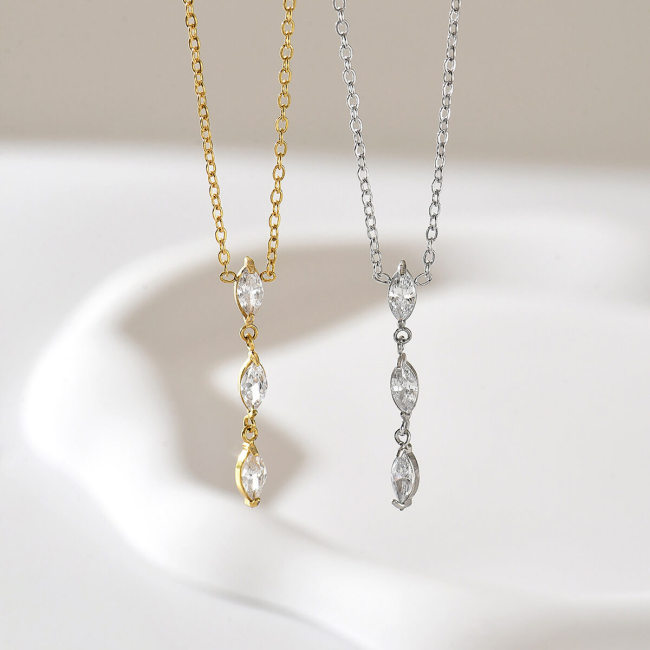Wholesale Women's Stainless Steel 3 Marquise CZ Drop Pendant