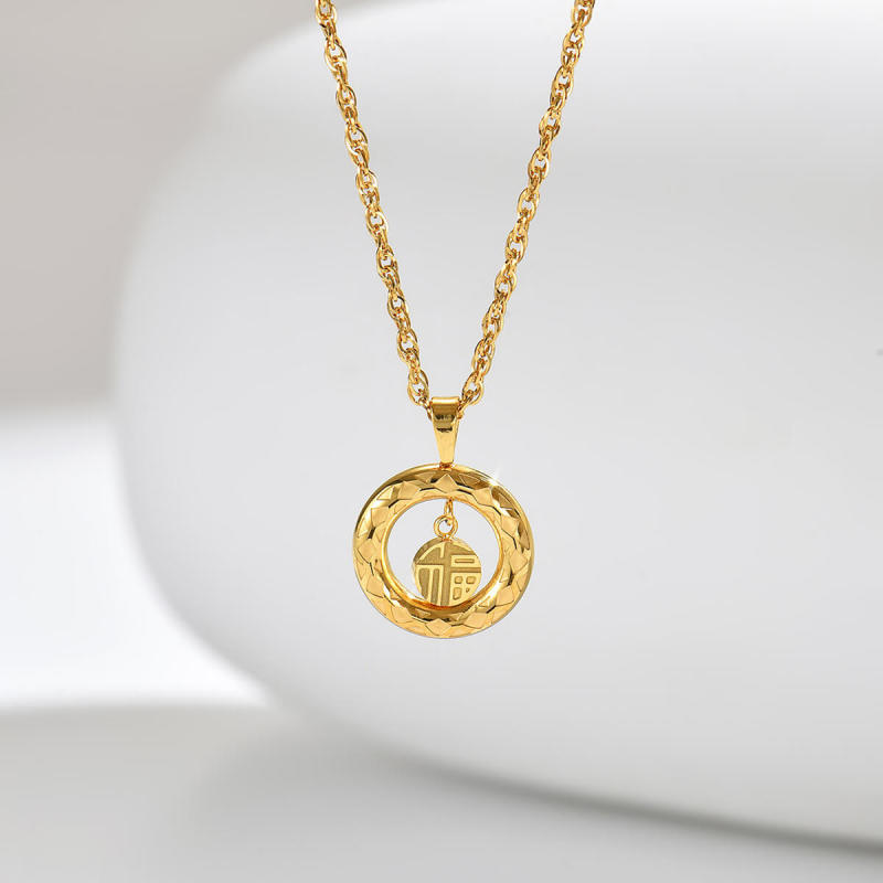 Wholesale Stainless Steel Chinese Fu Charm Necklace