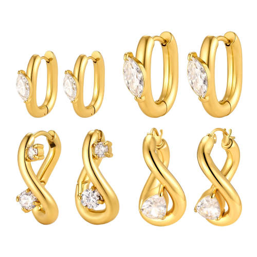 Wholesale Stainless Steel Twist CZ Oval Huggie Earrings