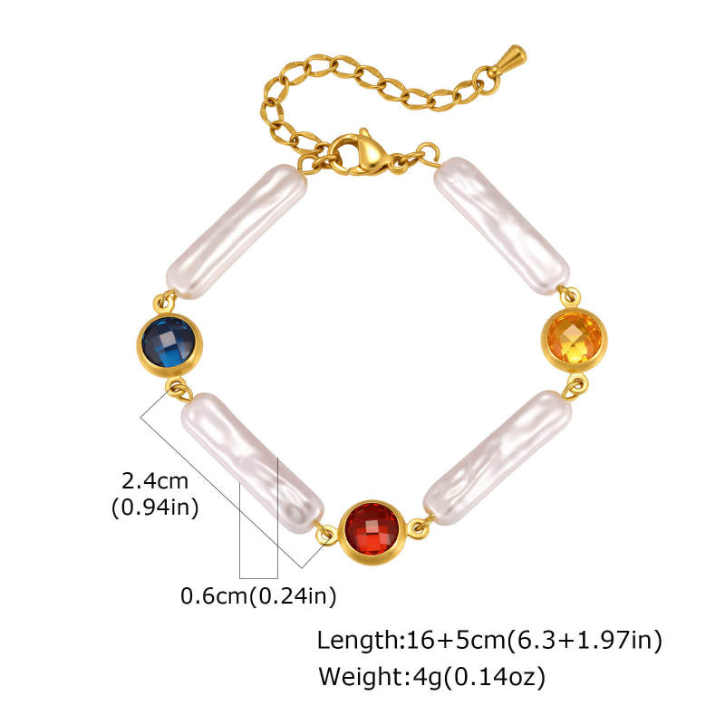Wholesale Stainless Steel Freshwater Stick Pearl Crystal Chain Bracelet