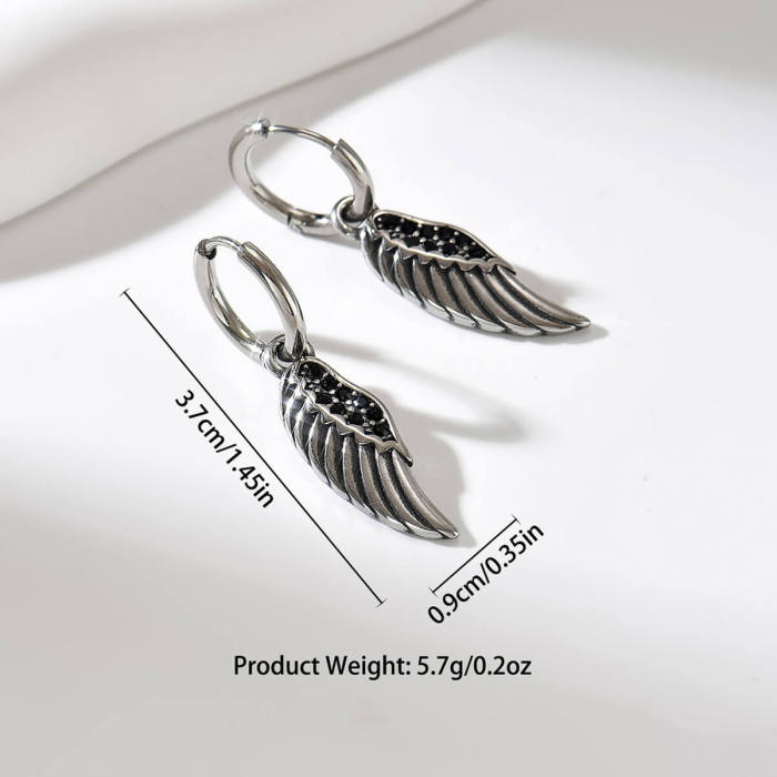 Wholesale Stainless Steel Black CZ Angel Wing Earrings