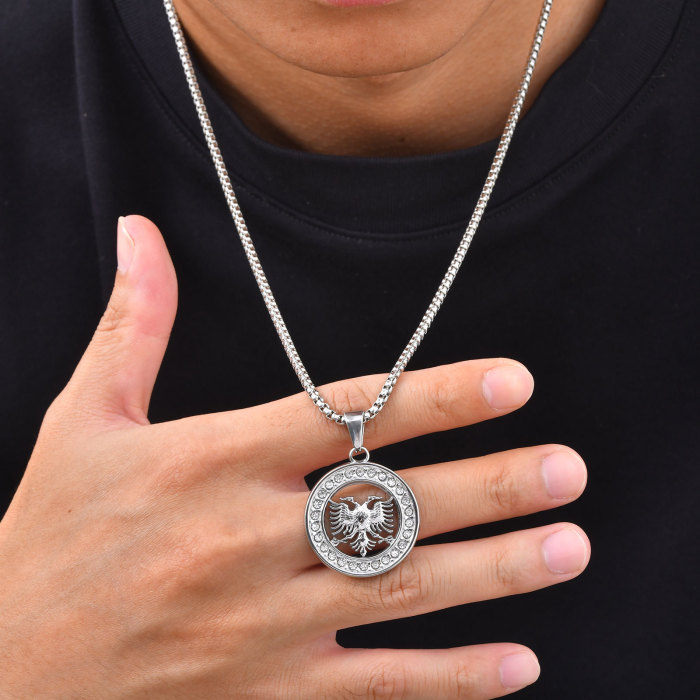 Wholesale Stainless Steel Albanian Eagle CZ Pendant