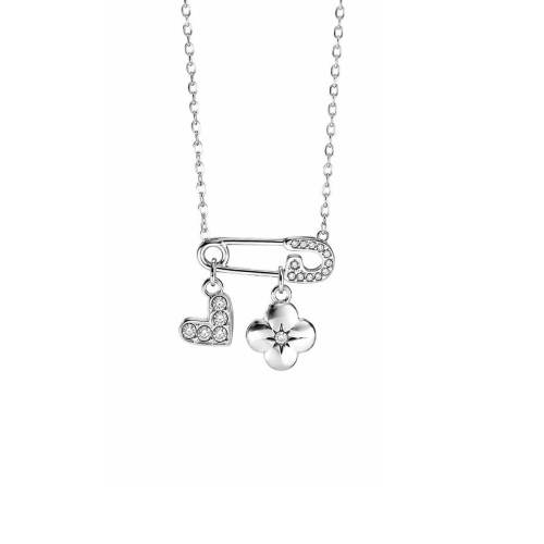 Wholesale Women's Stainless Steel CZ Safety Pin Charm Necklace