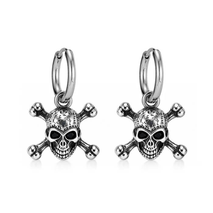 Wholesale Stainless Steel Skull and Crossbones Dangle Earrings
