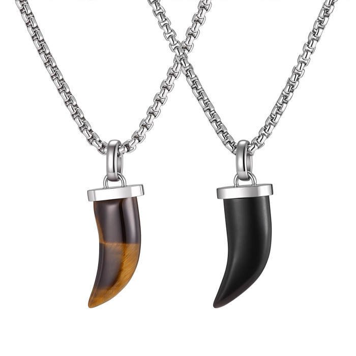 Wholesale Stainless Steel Natural Tiger Eye Black Onyx Tooth Pendant