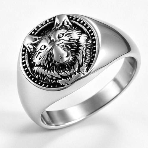 Wholesale Unisex Stainless Steel Viking Wolf Head Signet Ring