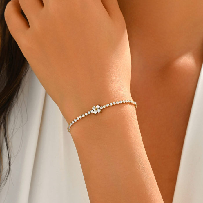 Wholesale Women's 18K Gold Plated CZ Flower Tennis Bracelet