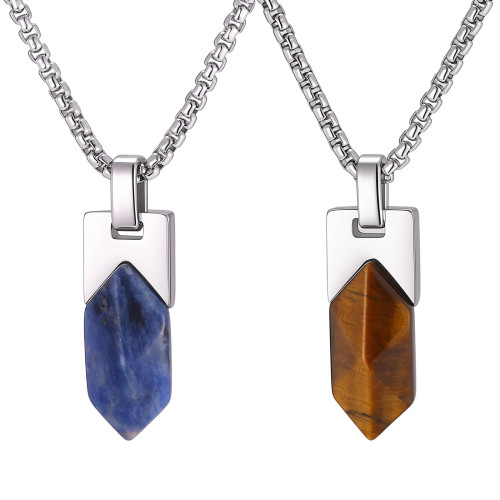 Wholesale Stainless Steel Natural Gemstone Point Pendant