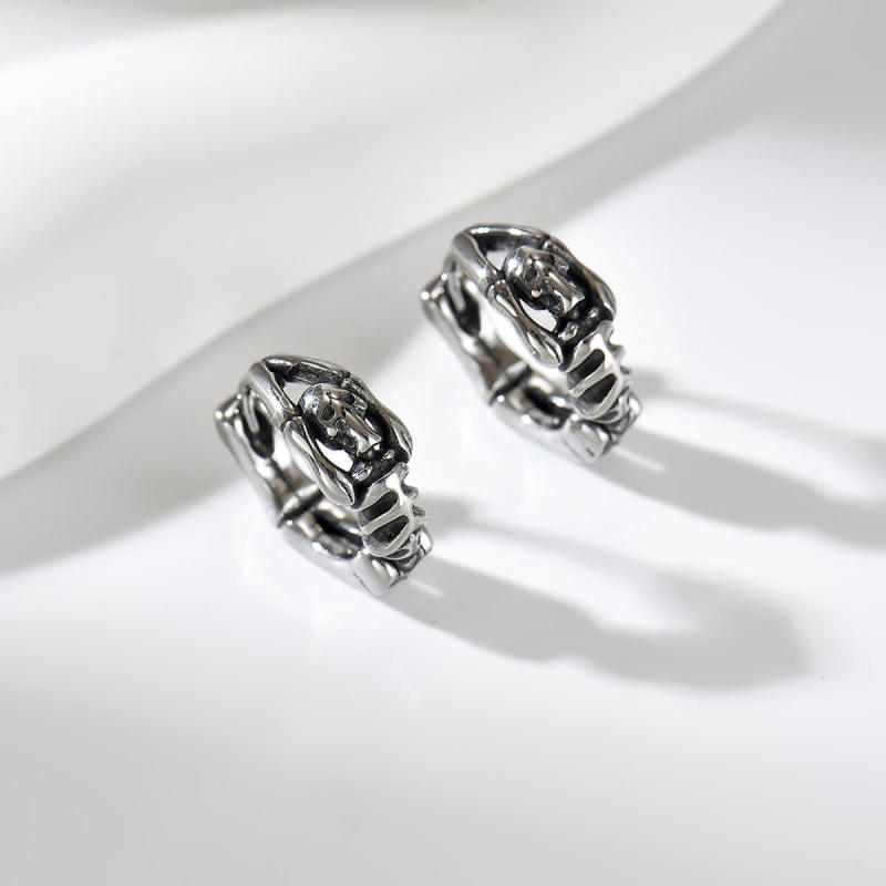 Wholesale Men's Stainless Steel Skull Skeleton Huggie Earrings