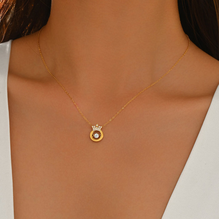 Wholesale Stainless Steel Princess Crown CZ Necklace