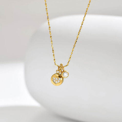 Wholesale Stainless Steel CZ Heart Disc Charm Necklace