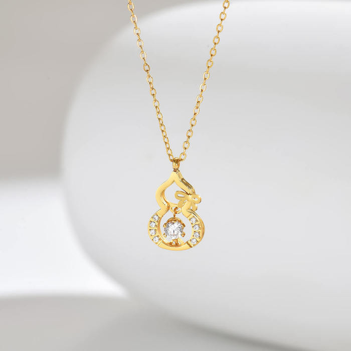 Wholesale Stainless Steel Hulu Gourd CZ Necklace