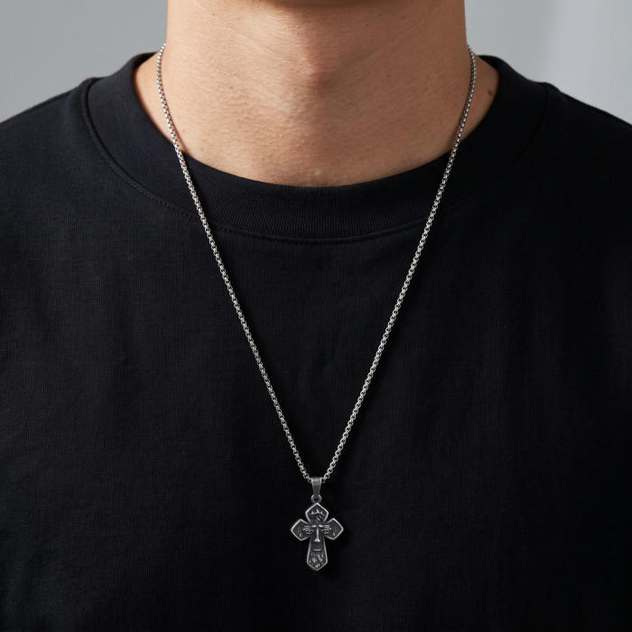 Wholesale Stainless Steel Abstract Face Cross Pendant