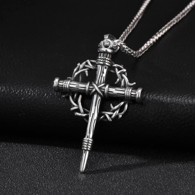 Wholesale Stainless Steel Crown of Thorns Cross Necklace