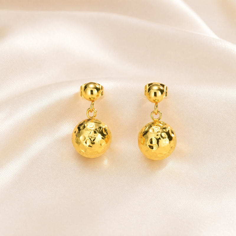 Wholesale Women's Stainless Steel Hammered Ball Drop Earrings