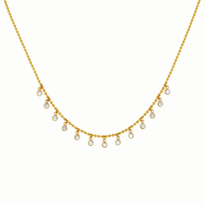 Wholesale Stainless Steel Bead Chain CZ Charm Necklace