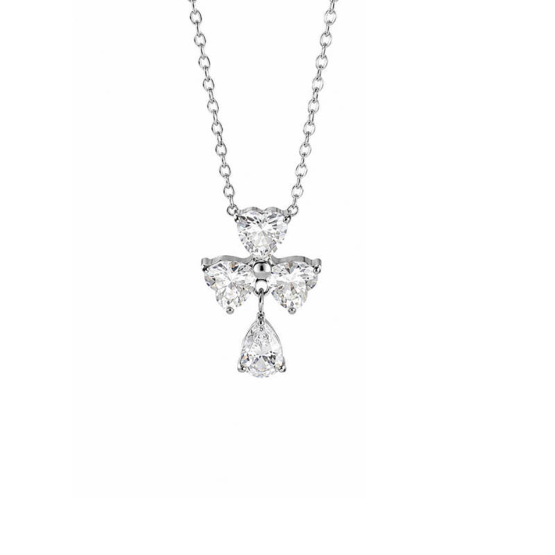 Wholesale Stainless Steel Heart CZ Flower Teardrop Necklace