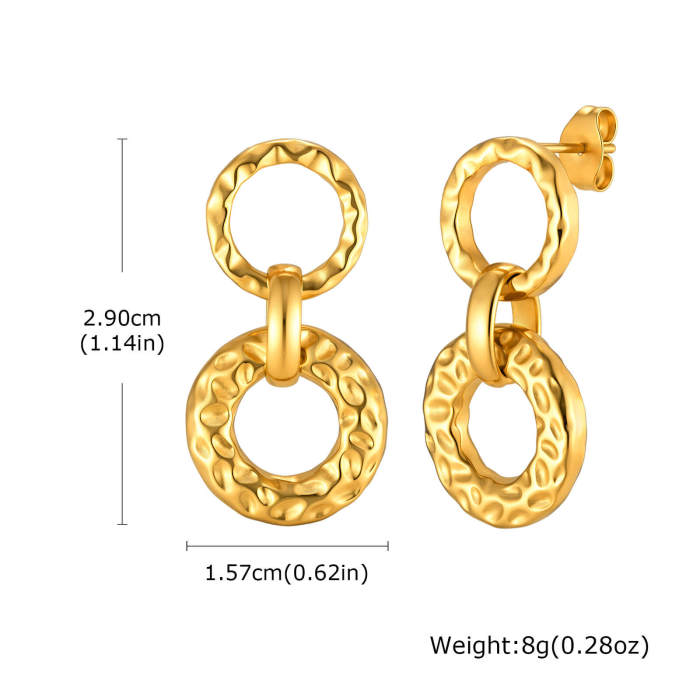 Wholesale Stainless Steel Hammered Double Circle Drop Earrings