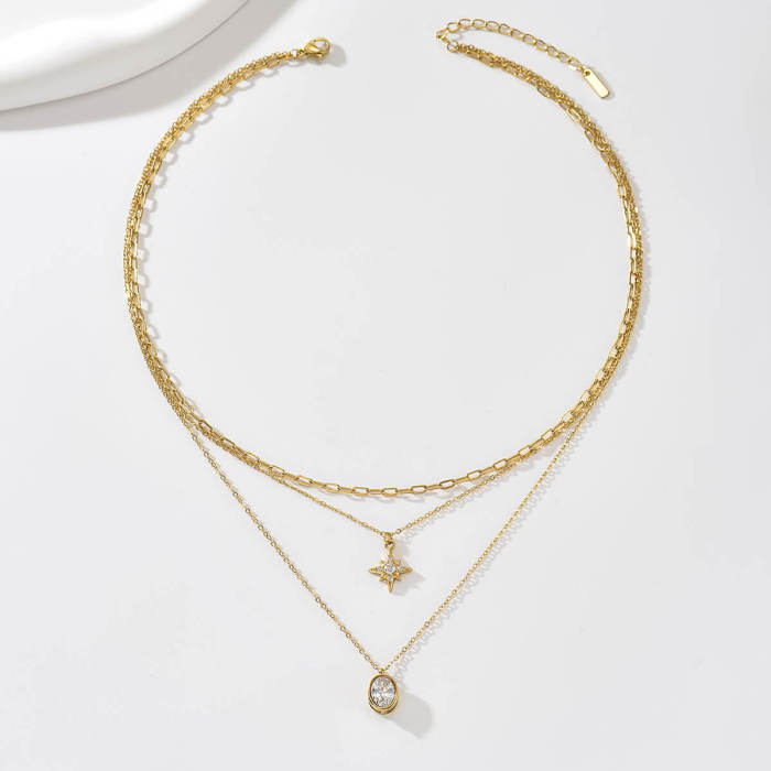 Wholesale Women's Stainless Steel 18K Gold Layered Necklace