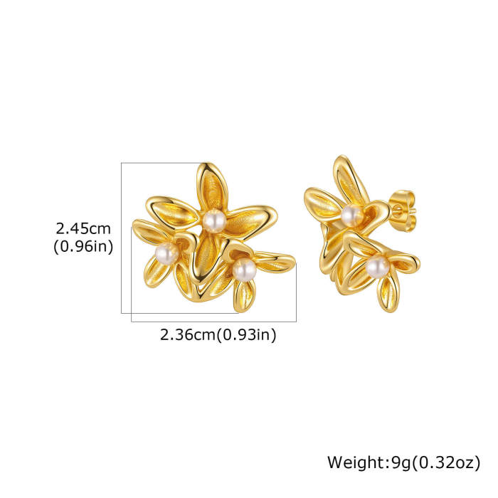 Wholesale Stainless Steel Flower Pearl Stud Earrings
