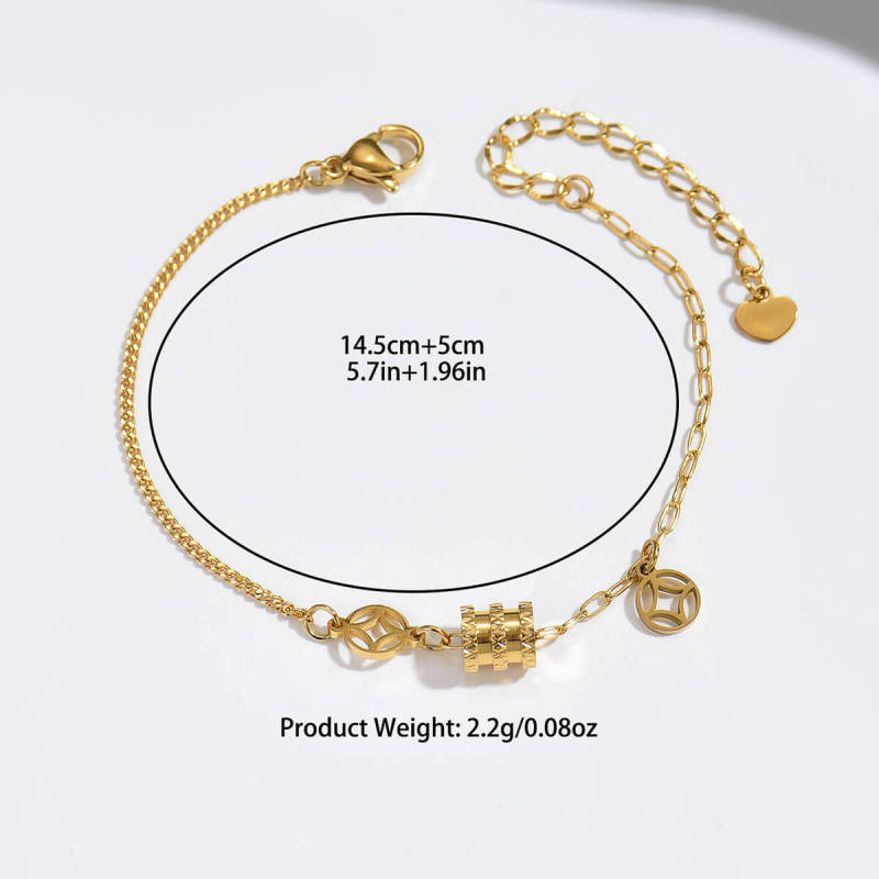 Wholesale Stainless Steel Asymmetric Chain Coin Bracelet