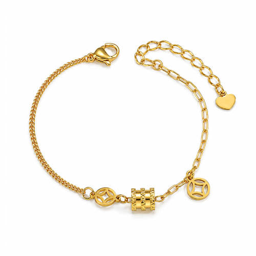 Wholesale Stainless Steel Asymmetric Chain Coin Bracelet