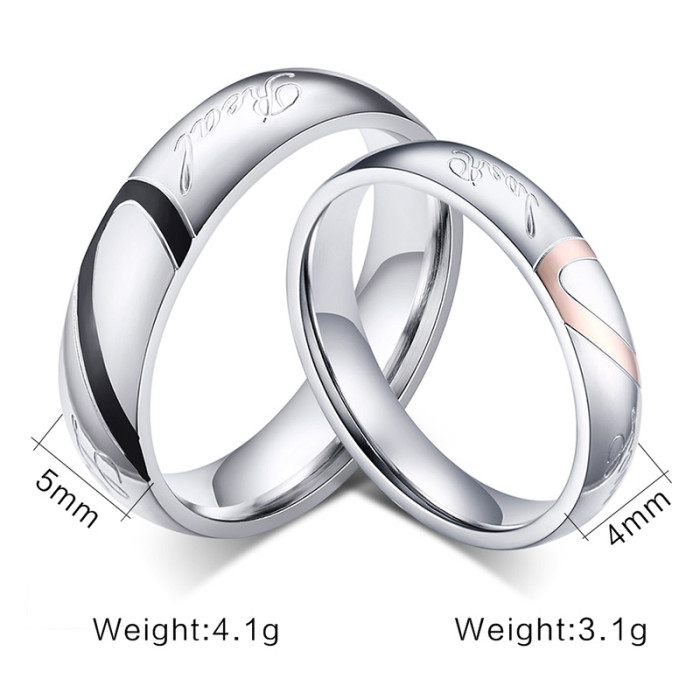 Wholesale Stainless Steel Heart Match Wedding Ring