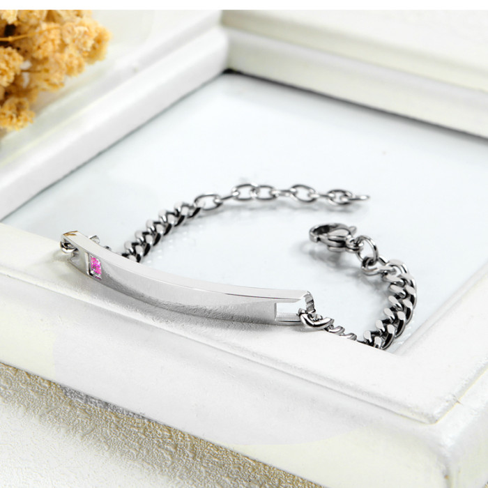Wholesale Stainless Steel Bar CZ Curb Chain Couple Bracelet