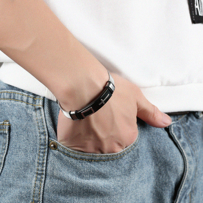 Wholesale Stainless Steel Christian Cross Mesh Belt Bracelet