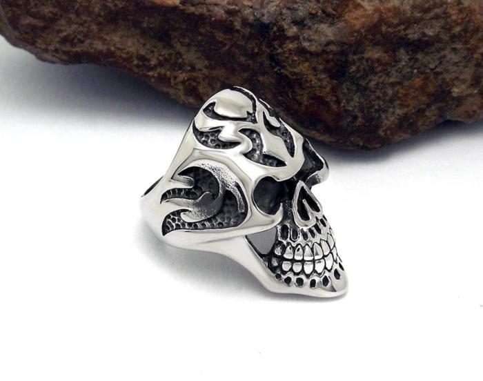 Wholesale Stainless Steel Men Flaming Skull Rings