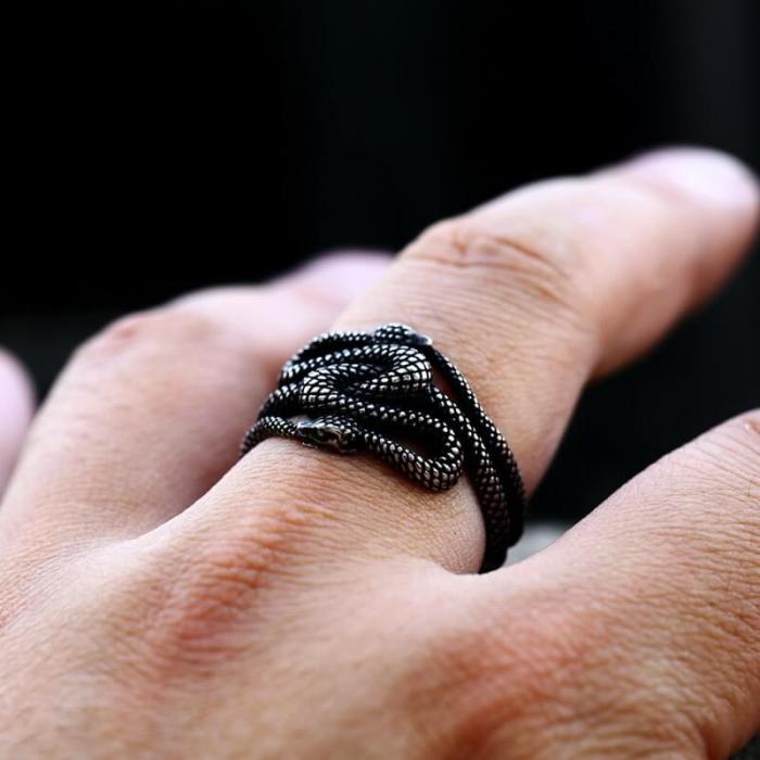 Wholesale Stainless Steel Vintage Rock Double Snake Open Ring