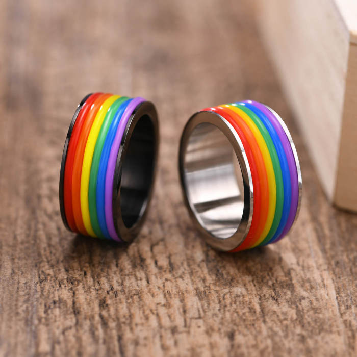 Wholesale Stainless Steel Classic Rubber Rainbow Gay Rings