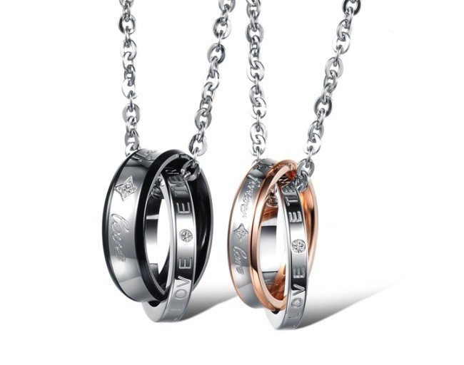 Wholesale Stainless Steel Circles Love Eternal Couple Pendant